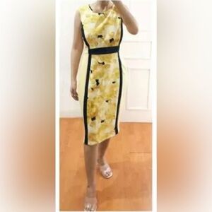 Enfocus Studio Yellow Floral Midi Sheath Shift Dress‎ 6 Career Office Cocktail
